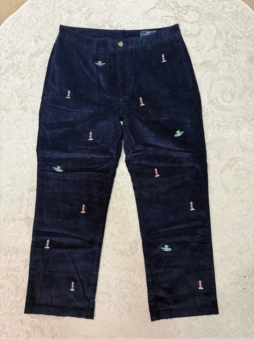 Vineyard Vines Corduroy Pants 35x30 Navy Embroidered Lighthouse Boat‎ Preppy